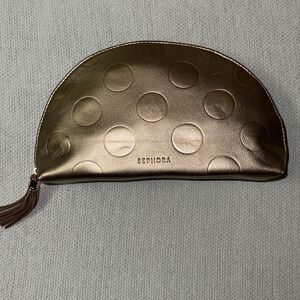 SEPHORA Gold Faux Leather Rose Gold Tone Hardware Polka Crescent Makeup Bag